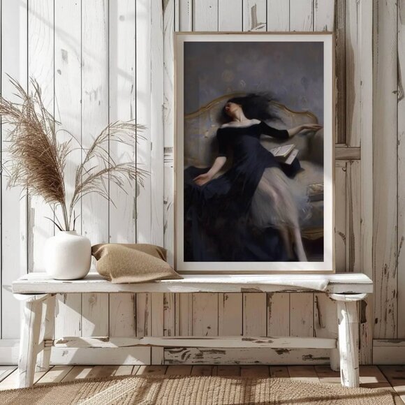 Original Dark Literary Art Print + Digital Copy Vintage Black Dress Painting - Picture 5 of 11